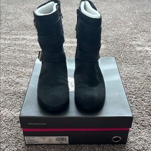 Vince Camuto Gray Heeled Boots with Buckle Detail